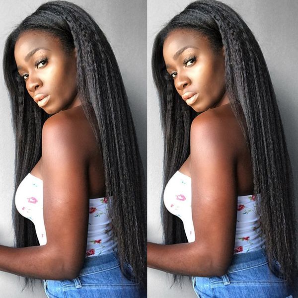 

5*4.5'' yaki straight silk base wigs virgin brazilian human hair italian yaki silk glueless full lace wig, Black;brown