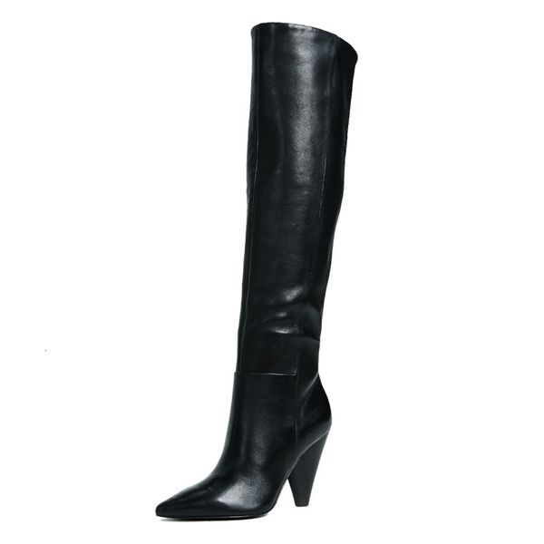 

winter genuine leather high with overknee boots high boots sharp woman small, Black