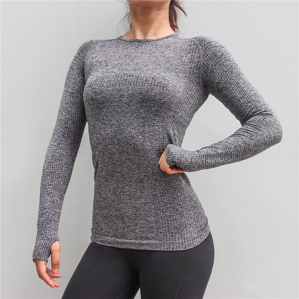 

новые женщины gym yoga рубашки тис thumb hole бесшовный с длинным рукавом тонких тренировок tops фитнес-погонному спорт футболка спортивной