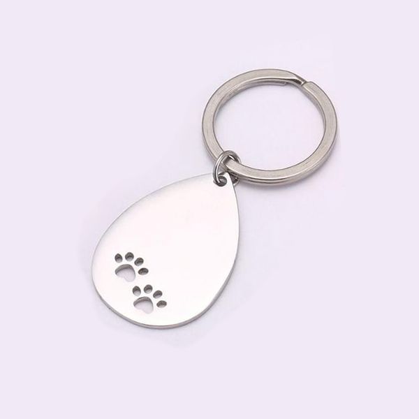 Acciaio inossidabile Personalizzato Pet Paw Stampa Tasto Catena Incisione Ovale Portachiavi Anello Accessori per gioielli Pendenti