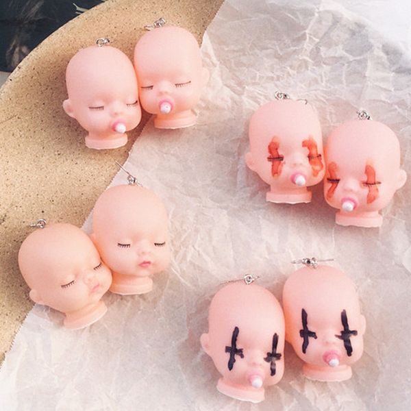 

fashion funny lovely little dolls head drop earrings for women exaggerated hiphop figure dangle earrings night club jewelry, Silver