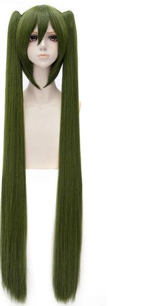 

vocaloid senbonzakura cosplay wig hatsune miku green wig + 2 ponytails, Black