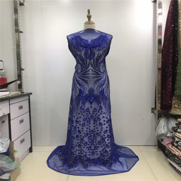

sequins lace fabric 2018 african evening dress fabrics new nigeria sequined embroidered mesh net lace fabric, Black;white
