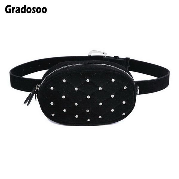 

gradosoo new diamond design belt bags velvet black women waist bag silver quilted pu leather shoulder bag fanny pack purse a006