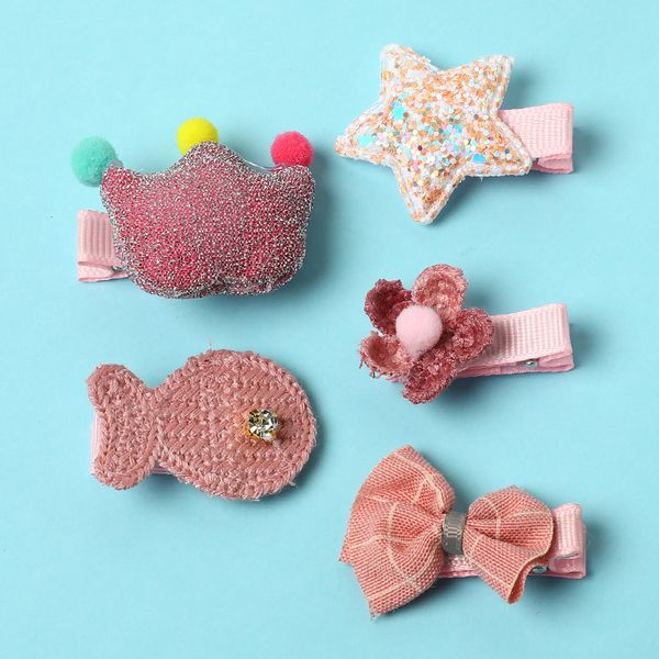 

5pcs/pack cartoon crown bow girls cute hairpins handmade princess barrettes hair clips headbands kids hair accessories, Slivery;white