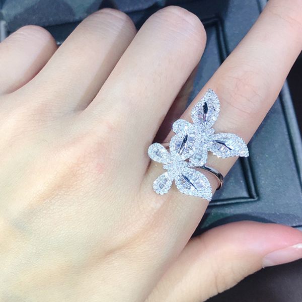 

two butterflies 3a cz zircon diamonds ring women girl white gold color wedding engagement band cocktail party jewelry shiny gift, Golden;silver