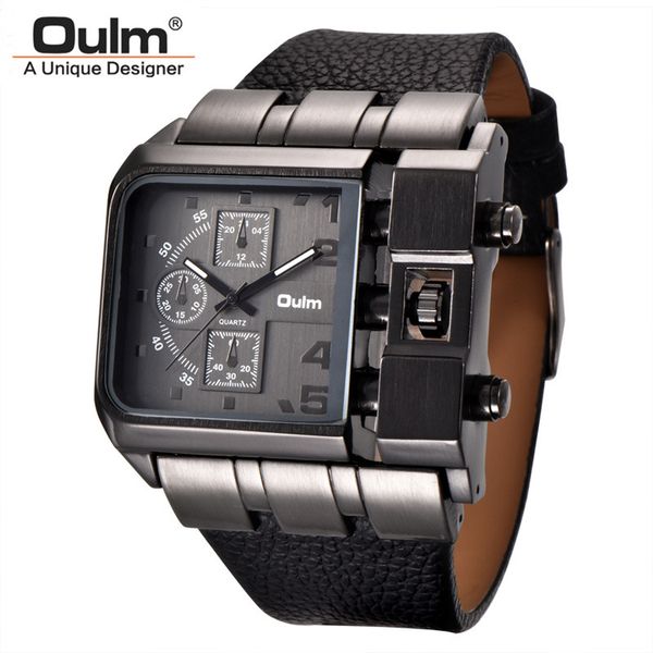 

oulm square dial quartz watch man casual big size wrist watches decorated small dials male clock relogio masculino, Slivery;brown