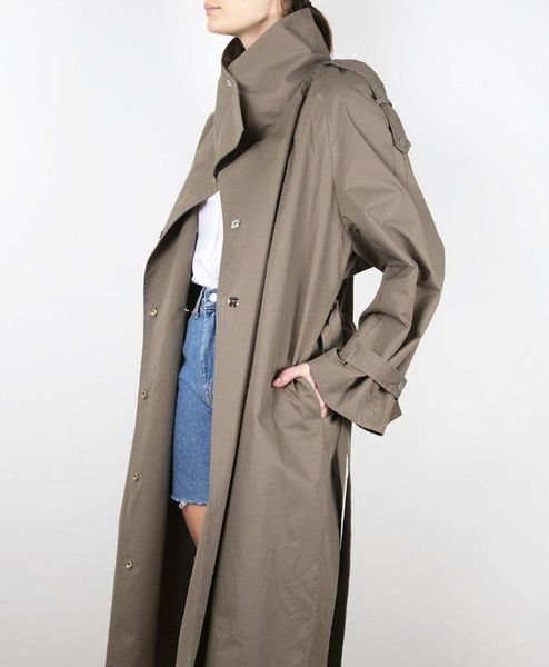 

obrix casual style trendy female trench square collar full sleeve single breasted pockets belts spring trench for women, Tan;black
