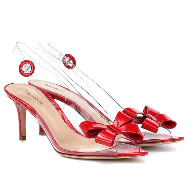 

clear pumps with bow peep toe ladies slingback high heels women, Black