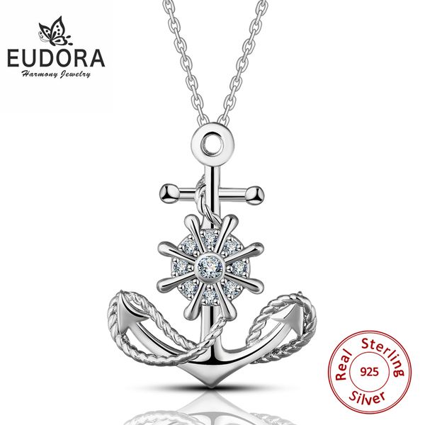 

eudora 100% real 925 sterling silver anchor pendant necklaces cz charm pendants for women man fashion jewelry party gift cyd063