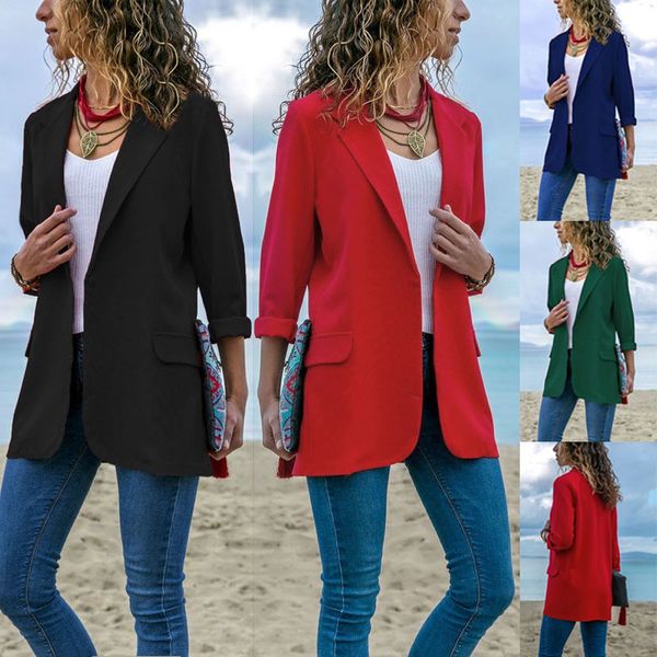 

new fashion women autumn suit long sleeve casual solid color open front coat office lady button down blazers, White;black