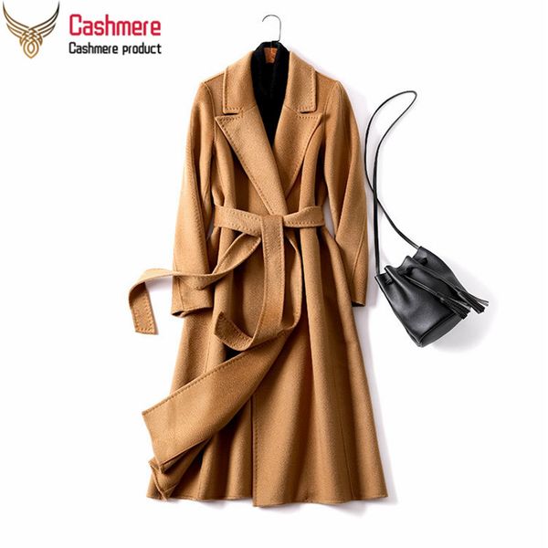 

women's wool & blends coat long cashmere women winter water ripple loose was thin double-sided woolen red, Black