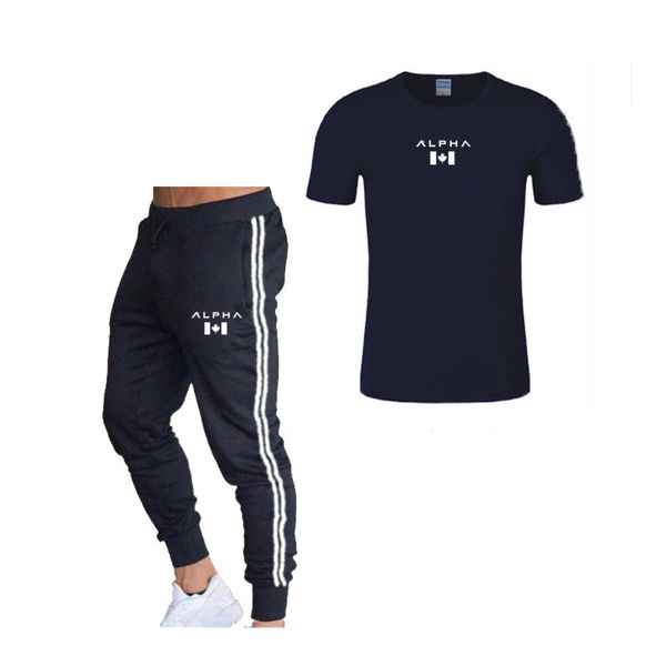 

2020 spring autumn mens sportswear running sets print double stripe sweatpants tracksuit men 2 piece /set, Black;blue
