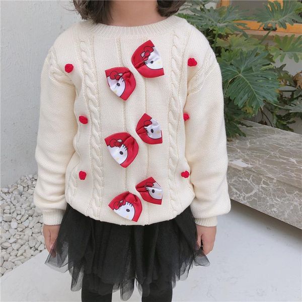 

cartoon sweater girls cotton velvet red bow sweater winter autumn, Blue