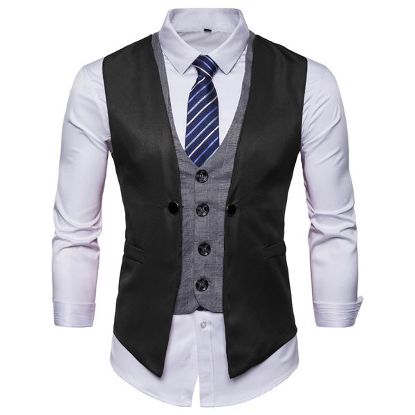 

men's brand new fashion casual vest leisure business fake two vest wedding man men business waistcoat men, Black;white