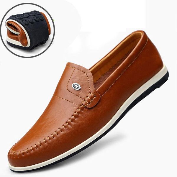 

autumn slip on loafers casual shoes men genuine leather flats business driving shoes official soft mocassin homme, Black
