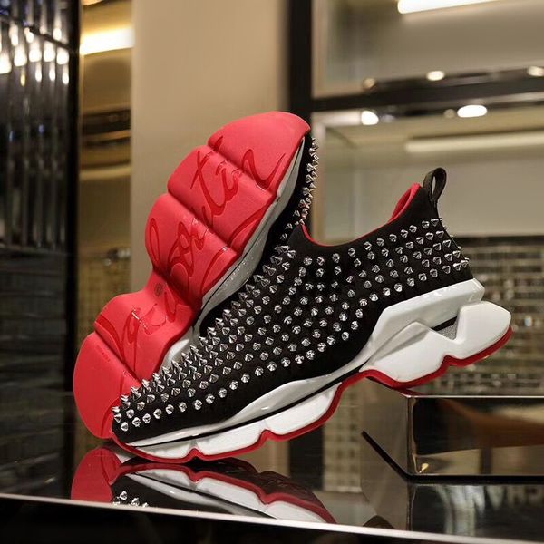 

sports shoeschanel classic studded spikes flats casual shoes red shoes luxury mens womens party lovers leather sneakers, Black
