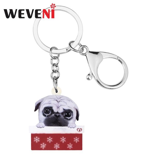

weveni acrylic christmas pug dog key chains key rings car purse bag wallet decorations animal keychains for women girls men gift, Silver