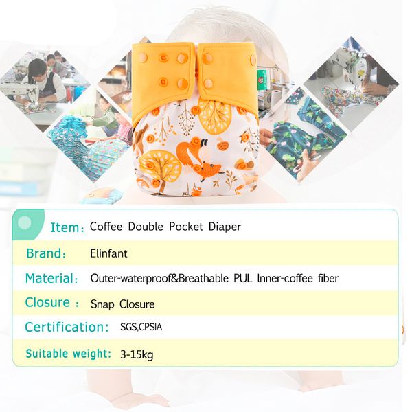 

elinfant 1pcs washable baby cloth diaper+1pc insert pocket waterproof cartoon owl baby diapers reusable nappy suit 0-2years