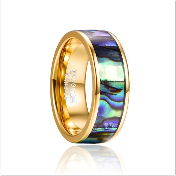 

2020 8mm men's bohemia carbide party ring electroplated gold inlaid shell engagement tungsten steel ring, Slivery;golden