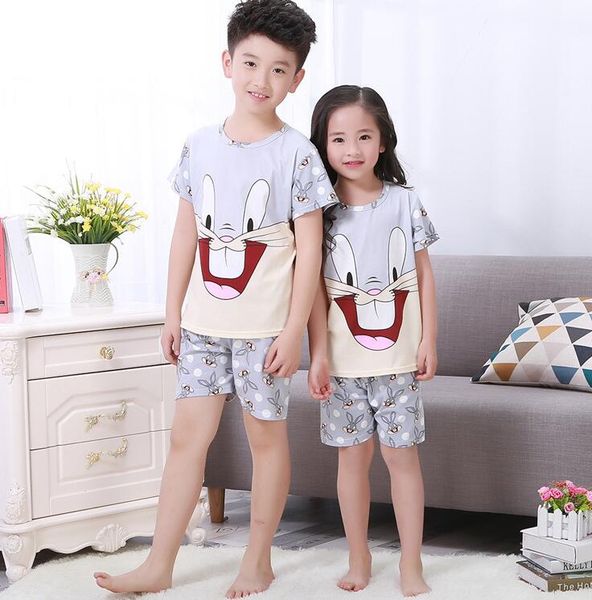 

snug underwear pajamas set summer short sleeve boy pijamas girls cute cartoon home wear children's sleepwear set kids pajamas, Blue;red