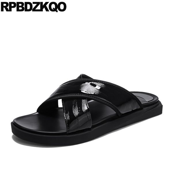 

big size slippers 46 47 slides slip on 2019 summer sandals italian black designer shoes men outdoor genuine leather
