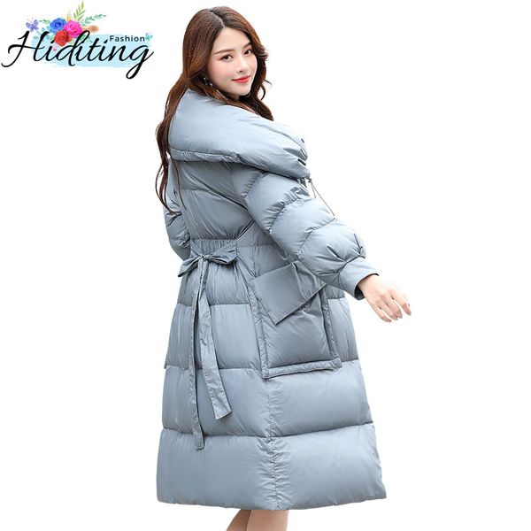 

women down jacket winter new fashion coat medium long thick warm overcoat slim temperament female white duck down jackets win20, Black