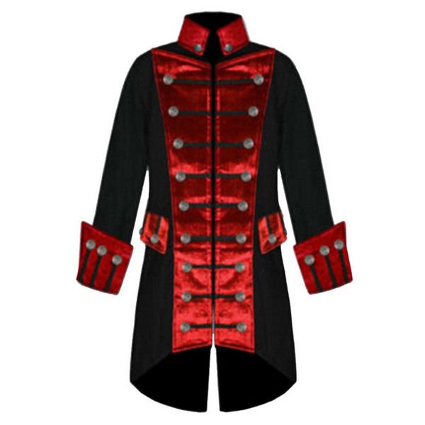 

loose male color matching steampunk jackets men buttons stand collar jakets irregular long sleeve jacket men, Black;brown