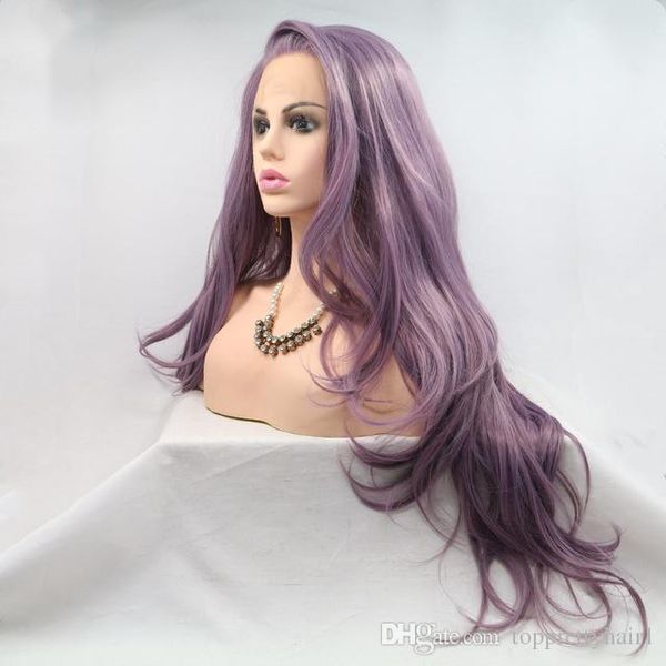 Dark Purple Lace Front Wig Synthetic Pre Plucked Hairline Long Wavy Heat Resistant Fiber Synthetic Lavender Purple Wigs For Black Women Silk Top Lace