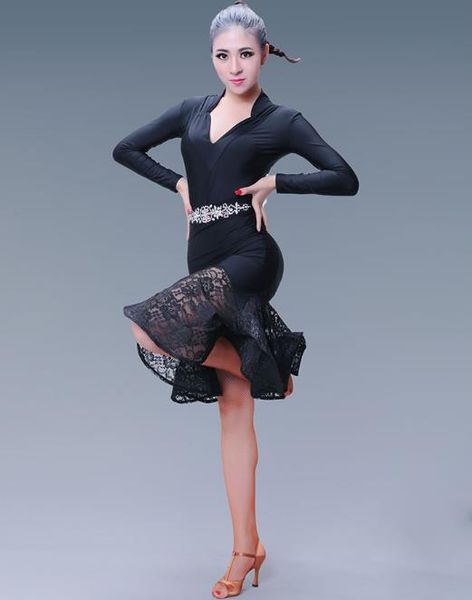 

черное сексуальное кружево латинское танго танцевальное платье стандартная полу юбка для взрослых женщин современная/чача / самба практика т, Black;red