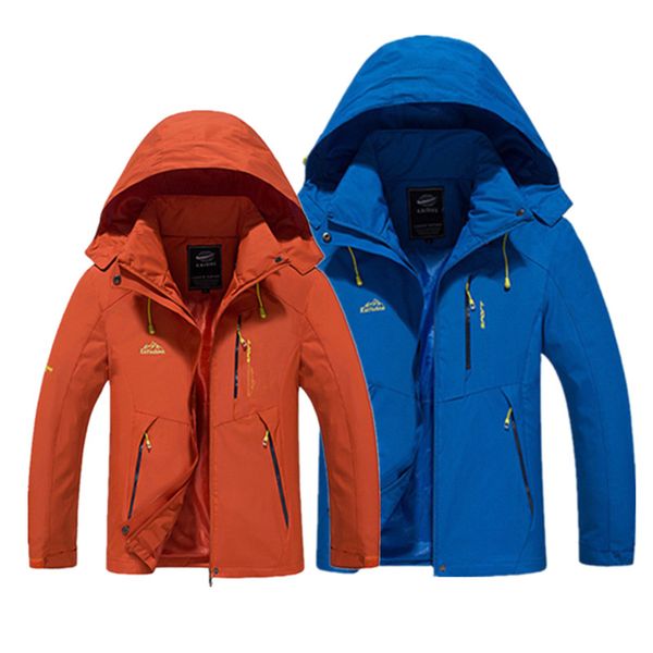 

spring outdoor hooded jacket men women lovers softshell mountaineering hiking thermal jacket coat windbreaker waterproof, Blue;black