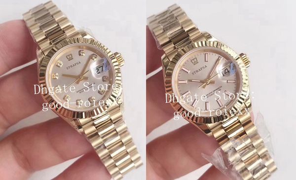 

luxury ladies 28mm diamond dial watches yellow gold ladys automatic eta 2671 watch women's 279178 perpetual datejust fashion wristwatch, Slivery;brown