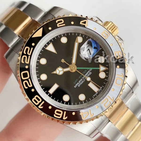 

new gmt ceramic bezel rose gold mens mechanical ss automatic movement watch luxury sports self-wind jubilee master watches wristwatches, Slivery;brown