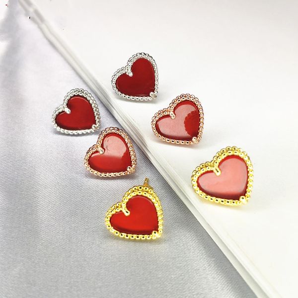 

heart-shaped new luxury red zircon gold color silver ladies earrings fashion generous creative wild holiday gifts ladies earrings jewelry, Golden