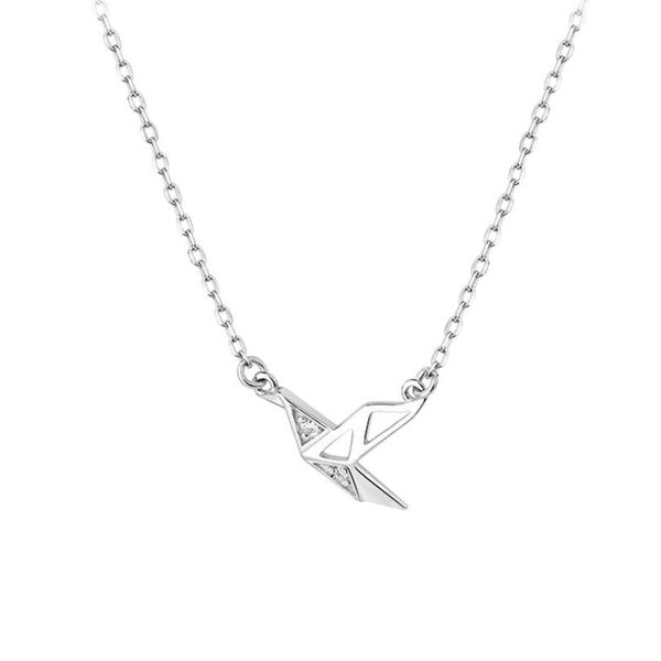 

paper cranes pendant necklaces for women trend short clavicle chain 925 sterling silver party gifts girls jewelry san204, Golden;silver