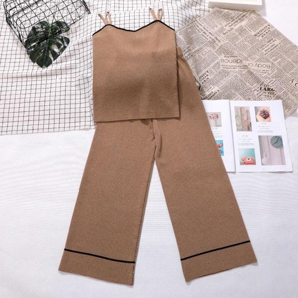 

amolapha women straps shirts+wide leg pants sets summer vest trousers clothing suits for female woman, White