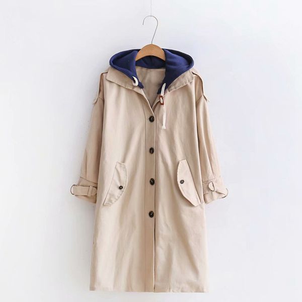 

2019 new fashion woman classic hooded long trench coat business outerwear women patchwork long coats autumn winter streetwear, Tan;black