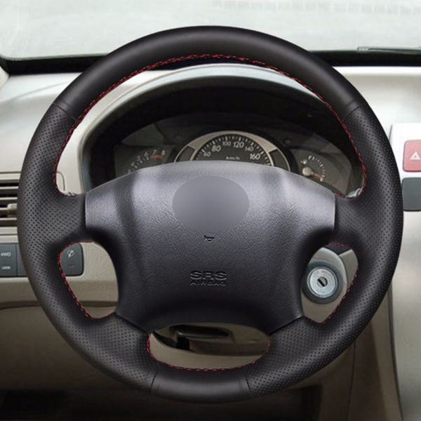 

black natural leather car steering wheel cover for hyundai tucson 2006-2014