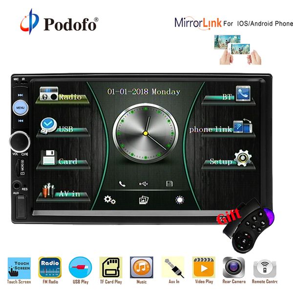 

podofo 2 din car radio 7" hd autoradio multimedia mp5 player bluetooth 2din car stereo rear view camera iso android mirror link