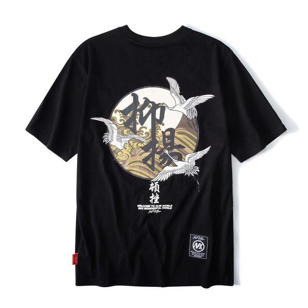 

2019 summer trend personality print hip hop street style fashion short sleeved t shirt men cotton round neck casual half sleeve, White;black