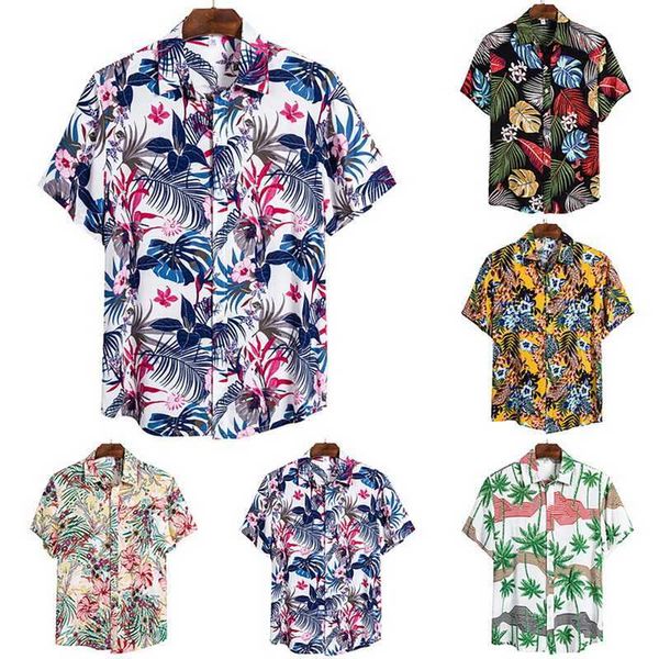 

plus size 2020 summer men short sleeve hawaiian shirts cotton casual floral shirts wave regular men beach camisa, White;black