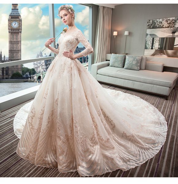 

light wedding garment new luxury palace dress hepburn in autumn, White