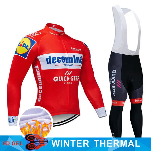 

deceuninck fleece jersey winter warm cycling suit team uniform team racing suit, Black;red