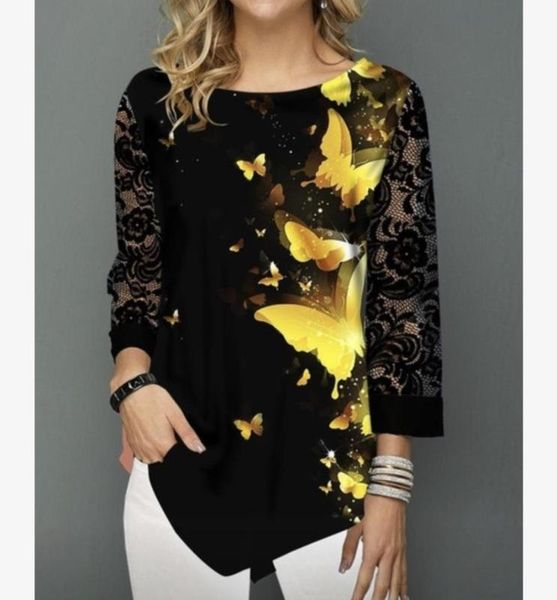 

shirt blouse women plus size 5xl fashion new spring summer print black 3/4 lace sleeve elasticity female shirt casual, White