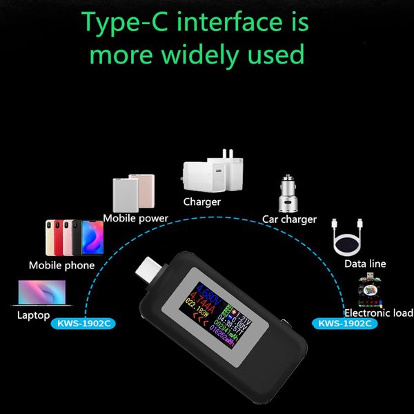 

usb type-c color lcd battery charge voltage current meter power test