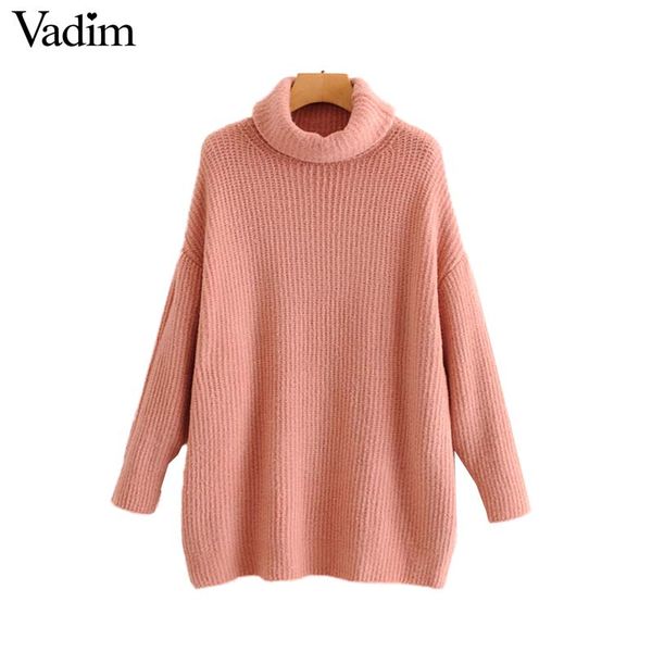 

vadim women elegant oversized knitted sweater turtleneck solid long sleeve pullover female basic fashion loose ha418, White;black