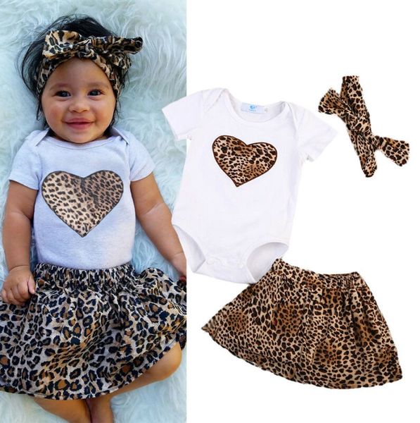 

3pcs newborn baby girl summer romper leopard skirt dress outfits clothes us, White