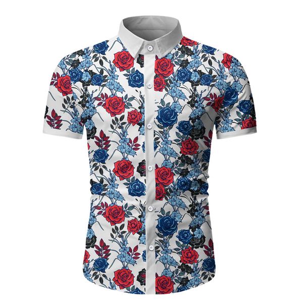 

new men's casual short sleeve floral shirt summer mens dress shirts, White;black