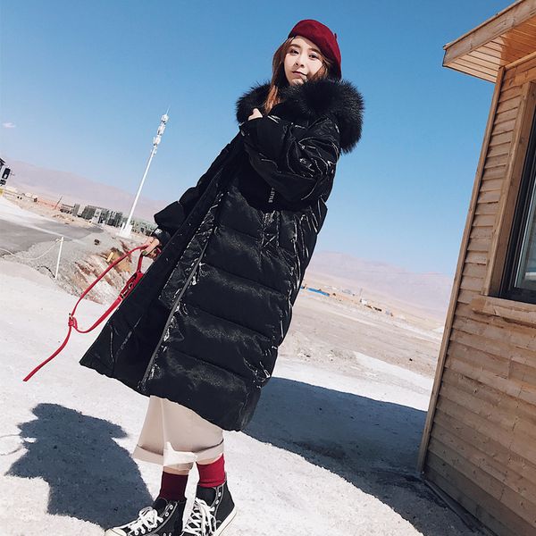 

blue down jacket cotton-padded clothes women's 2018 new style mid-length korean-style winter large fur collar gold velvet over-t, Blue;black