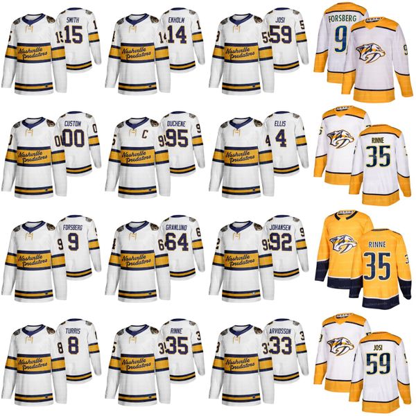 

custom nashville predators 2020 winter classic jersey 35 pekka rinne 33 viktor arvidsson 15 craig smith 14 mattias ekholm hockey stitched, Black;red